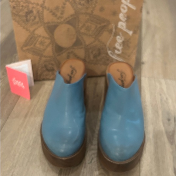 Free People Blue Mules with Wooden Platform - Picture 3 of 7